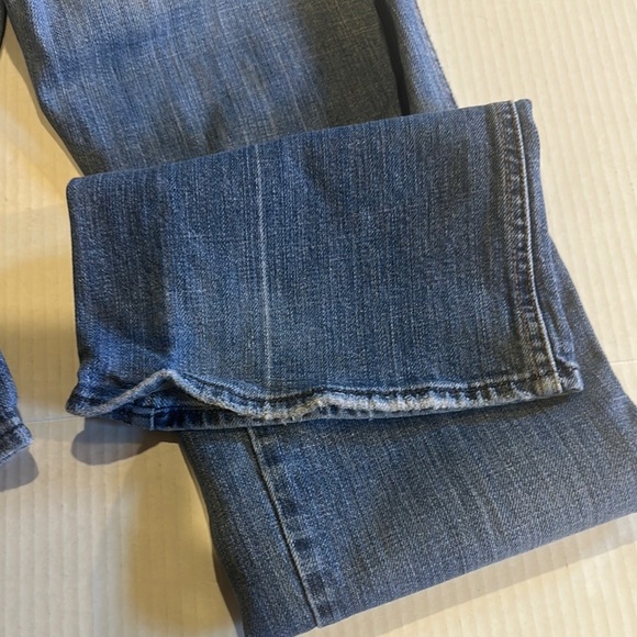 7FAM ‘A’ pocket Blue Flared Jeans w glittery back pockets zipper front size 30 - Picture 12 of 14